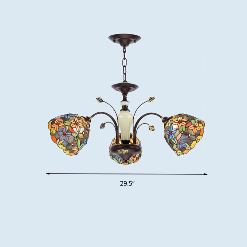 Flower Pendant Chandelier 3/6/8 Lights Cut Glass Victorian Hanging Lamp in Bronze for Living Room