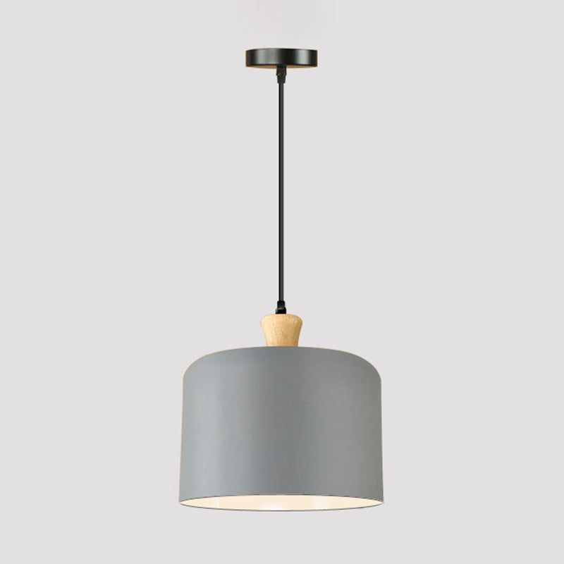 Modern Drum Shaped Pendant Lamp Metal 1 Light Dining Room Suspension Light in Grey