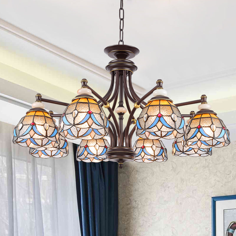 White/Clear Glass Domed Shade Chandelier Light Fixture Mediterranean 3/5/8 Lights Suspension Lamp