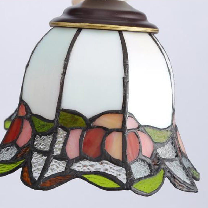 Tiffany Flower Chandelier Lamp 3/6/8 Lights Stained Glass Suspension Lighting in Black for Living Room