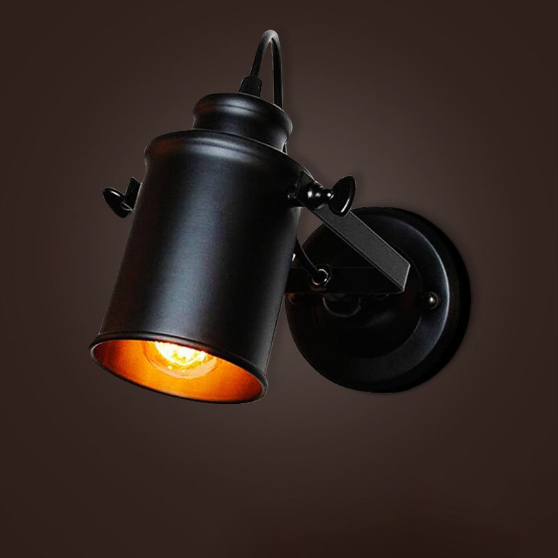 Winkel einstellbarer industrieller Wandlampe 1-Licht Metallzylindrischer Schatten Vintage Leuchten in Schwarz in Schwarz
