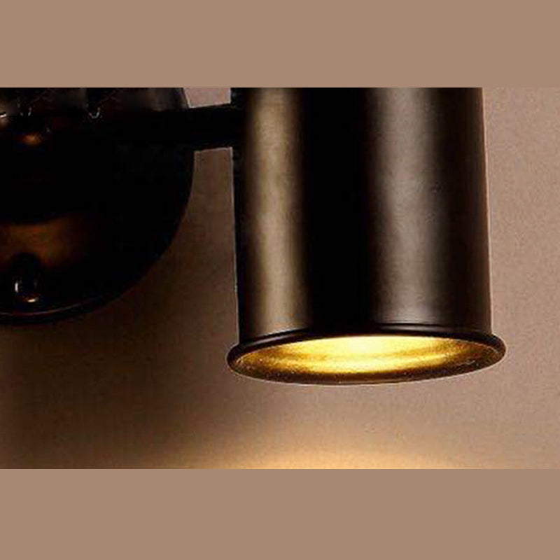Winkel einstellbarer industrieller Wandlampe 1-Licht Metallzylindrischer Schatten Vintage Leuchten in Schwarz in Schwarz
