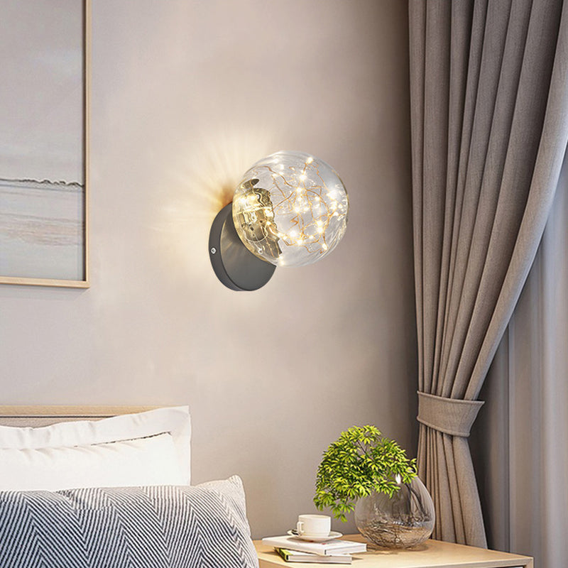Transparent Glass Orb Mini Wall Lamp Nordic Style Creative LED Light Strings Bedside Light