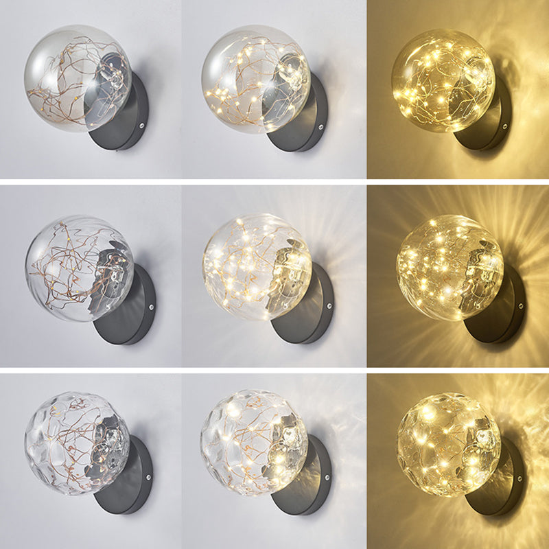 Transparent Glass Orb Mini Wall Lamp Nordic Style Creative LED Light Strings Bedside Light