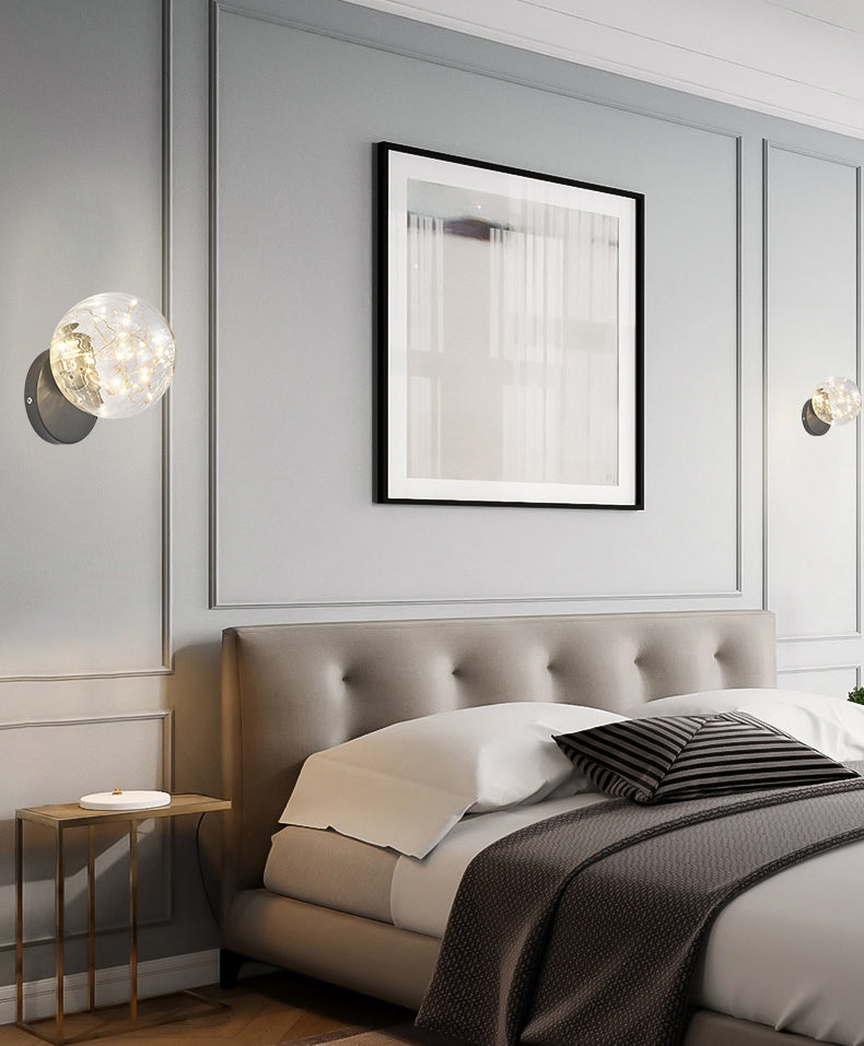 Transparent Glass Orb Mini Wall Lamp Nordic Style Creative LED Light Strings Bedside Light