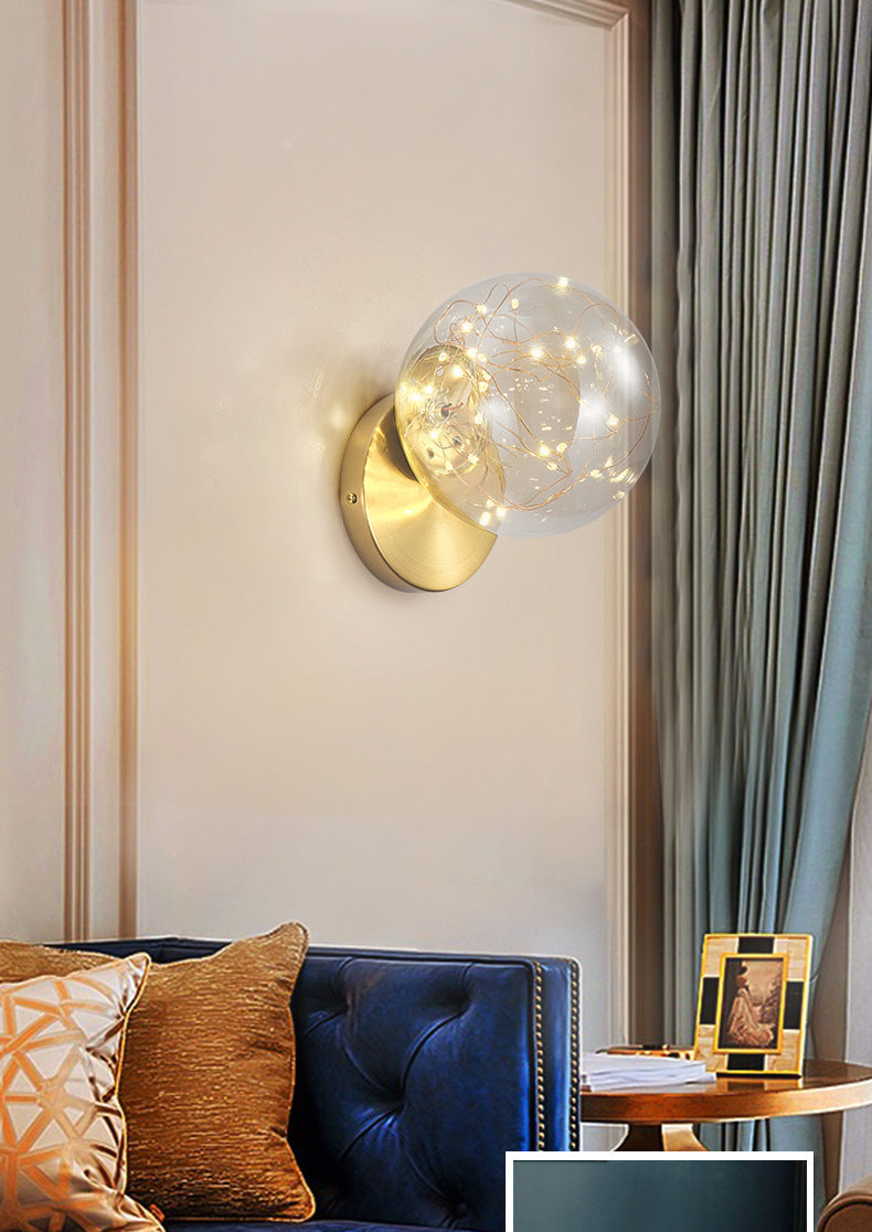 Transparent Glass Orb Mini Wall Lamp Nordic Style Creative LED Light Strings Bedside Light