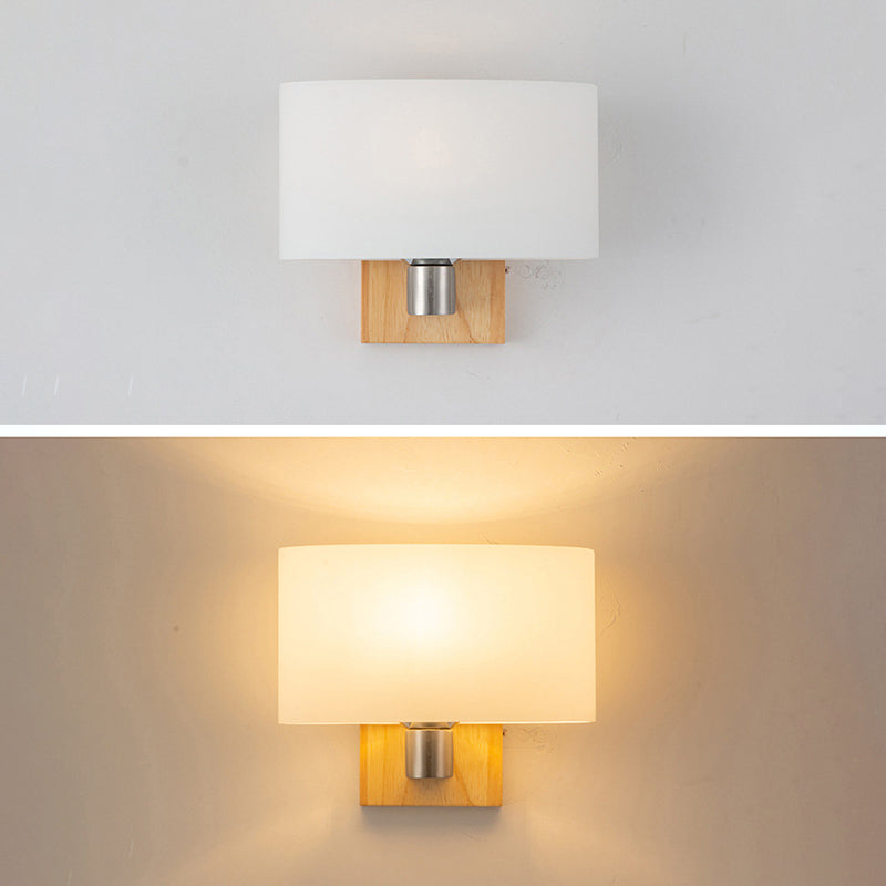 Lampe à chambre à coucher en verre rectangulaire lampe murale nordique simplicité simple applique de type bulbe avec base en bois massif