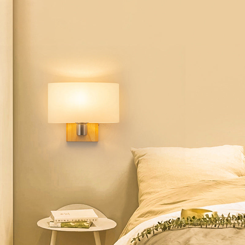 Rectangular Glass Shade Bedroom Wall Lamp Nordic Simplicity Single Bulb Sconce Light with Solid Wooden Base