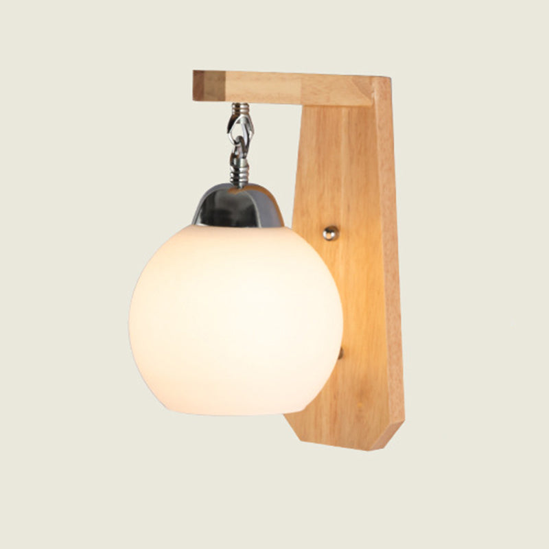 Simplicidad de sombra de vidrio blanco Lámpara de pared de madera Corredor de estilo nórdico Luz aplastante