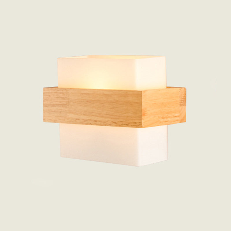 Simplicidad de sombra de vidrio blanco Lámpara de pared de madera Corredor de estilo nórdico Luz aplastante