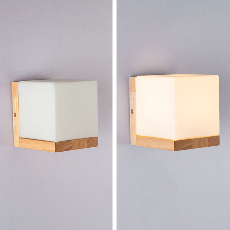 Simplicidad de sombra de vidrio blanco Lámpara de pared de madera Corredor de estilo nórdico Luz aplastante