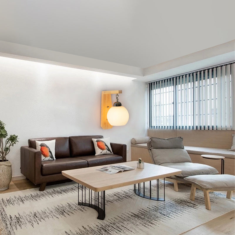 Simplicidad de sombra de vidrio blanco Lámpara de pared de madera Corredor de estilo nórdico Luz aplastante