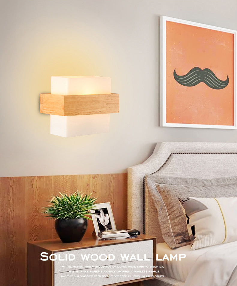 Simplicidad de sombra de vidrio blanco Lámpara de pared de madera Corredor de estilo nórdico Luz aplastante