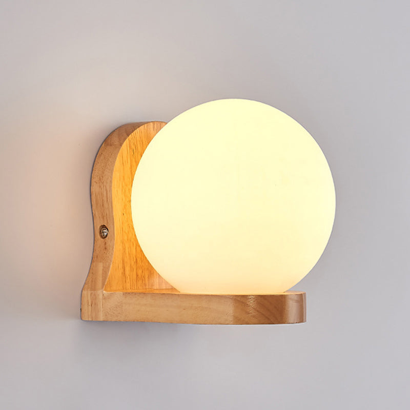 5.5" H Single Bulb Simplicity Wall Mount Light Nordic Style Glass Globe Sconce Light with Solid Wood Base