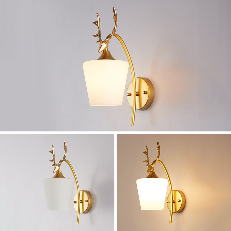 13.5" H Contemporary Simplicity Glass Wall Lamp Metal Antler Elements Sconce Lights for Living Room
