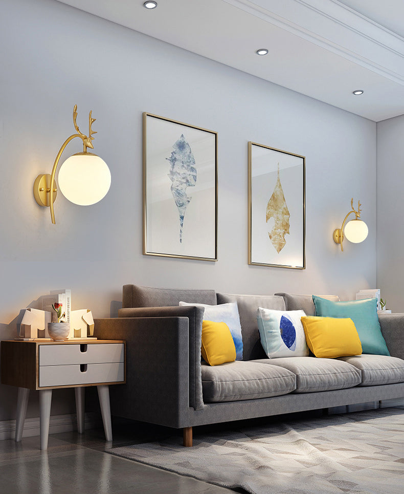 13.5" H Contemporary Simplicity Glass Wall Lamp Metal Antler Elements Sconce Lights for Living Room