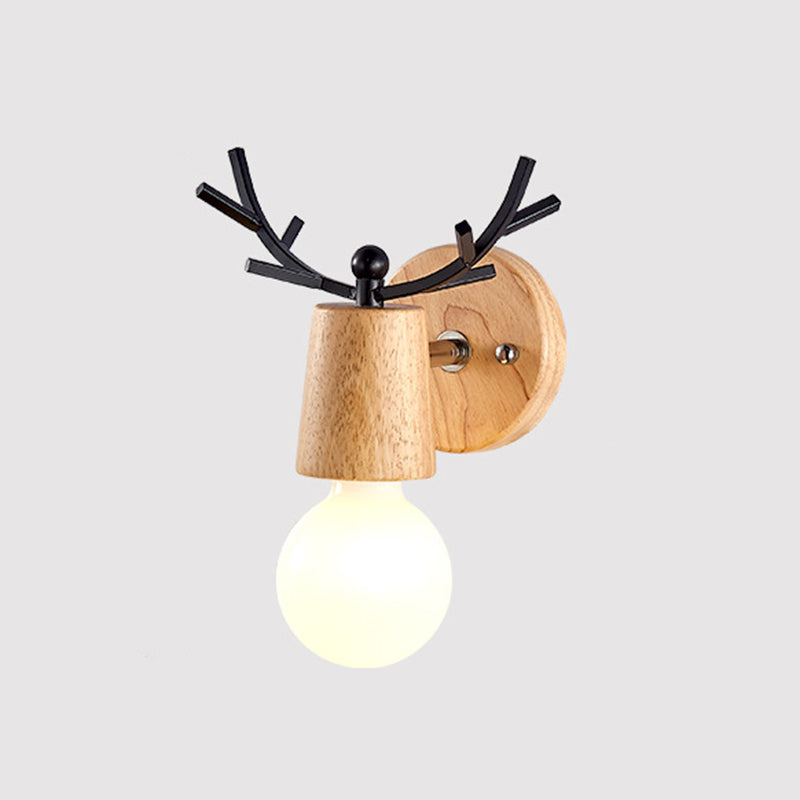Creative Antler Mini Wall Lampe nordique Nordic Wood Simplicité Smone Light pour le chevet