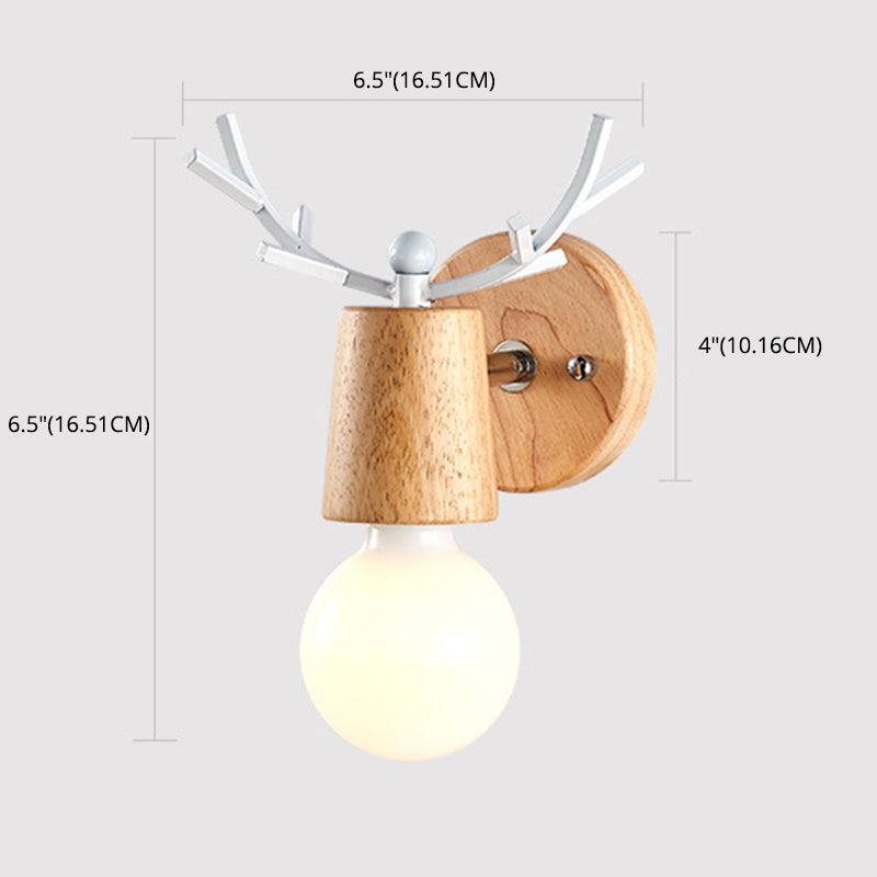 Creative Antler Mini Wall Lamp Nordic Style Solid Wood Simplicity Scone Light for Bedside