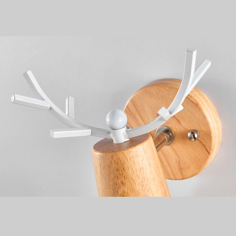 Creative Antler Mini Wall Lamp Nordic Style Solid Wood Simplicity Scone Light for Bedside