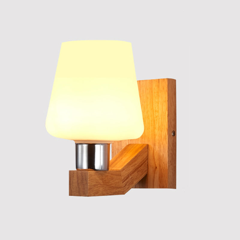 Legno in legno massiccio Lampada montati a parete a parete a 1 illuminazione a 1 illuminazione sumiera con tonalità di vetro bianco