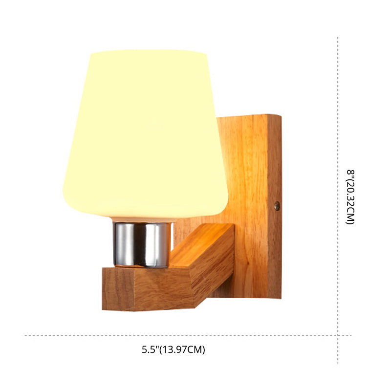 Legno in legno massiccio Lampada montati a parete a parete a 1 illuminazione a 1 illuminazione sumiera con tonalità di vetro bianco