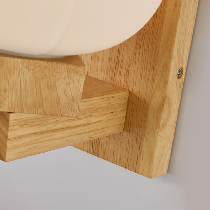 Legno in legno massiccio Lampada montati a parete a parete a 1 illuminazione a 1 illuminazione sumiera con tonalità di vetro bianco