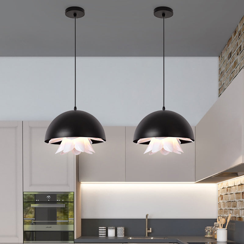 1 Light Dining Room Hanging Lamp Modern Black Down Lighting with Domed Metal Shade