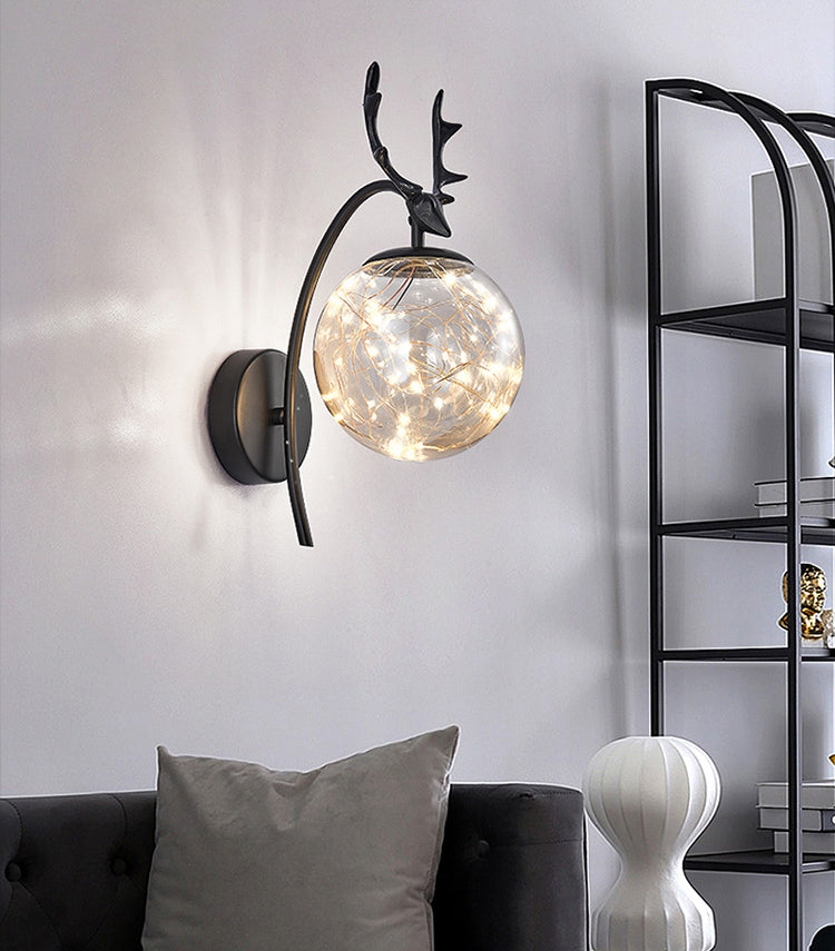 LED Light Strings Simplicity Glass Wall Sconce Metal Antler Design Nordic Style Lighting Fixture for Bedroom Living Room