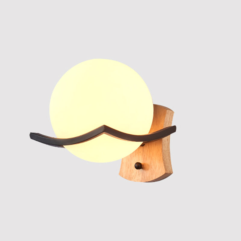 Estilo nórdico de madera de montaje de pared de madera leche blanca tono de globo sencillez luz para el dormitorio para el dormitorio
