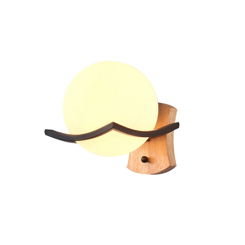 Estilo nórdico de madera de montaje de pared de madera leche blanca tono de globo sencillez luz para el dormitorio para el dormitorio