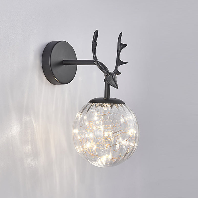 11.8" H Nordic Style Globe Glass Wall Lamp LED Light Strings Creative Antler Elements Lighting Fixture for Hallway Aisle