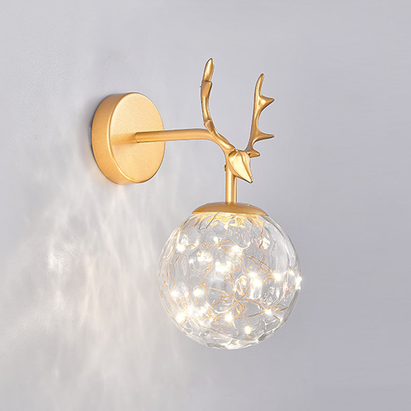 11.8" H Nordic Style Globe Glass Wall Lamp LED Light Strings Creative Antler Elements Lighting Fixture for Hallway Aisle