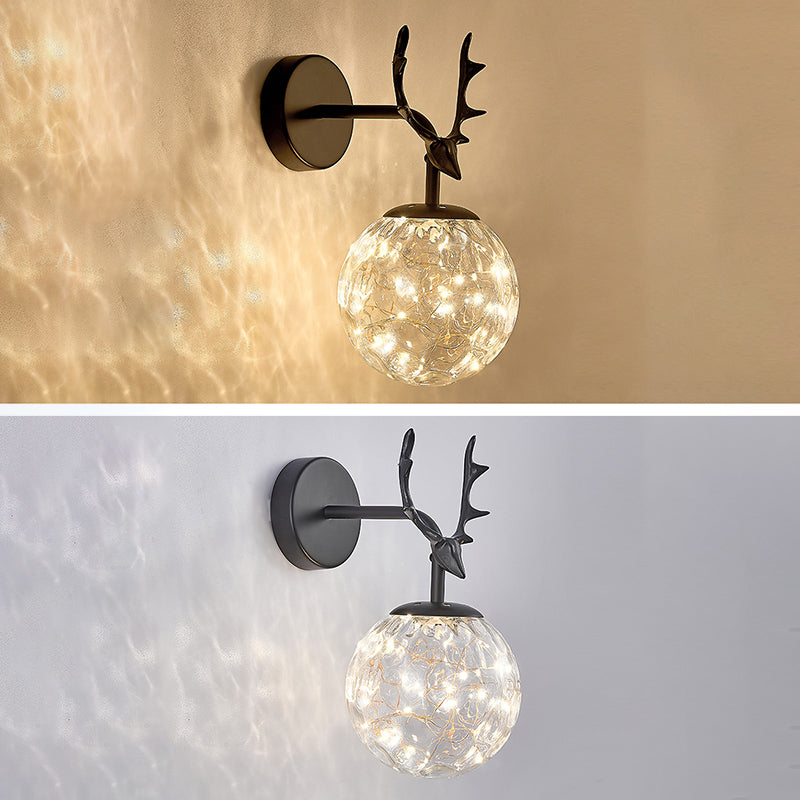 11.8" H Nordic Style Globe Glass Wall Lamp LED Light Strings Creative Antler Elements Lighting Fixture for Hallway Aisle