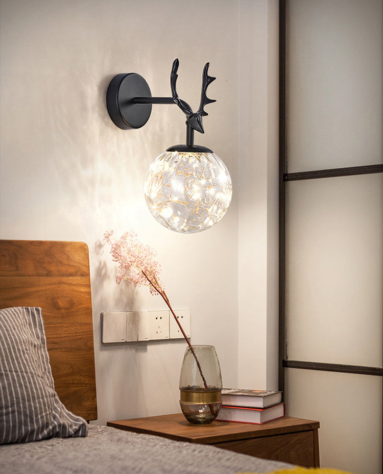 11.8" H Nordic Style Globe Glass Wall Lamp LED Light Strings Creative Antler Elements Lighting Fixture for Hallway Aisle