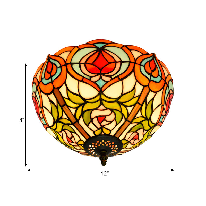 Bowl Cut Glass Plafond Inbouw Victoriaanse 2/3/5 Heads Wit en Groen Inbouw Lichtarmatuur, 12"/16"/19,5" Breed