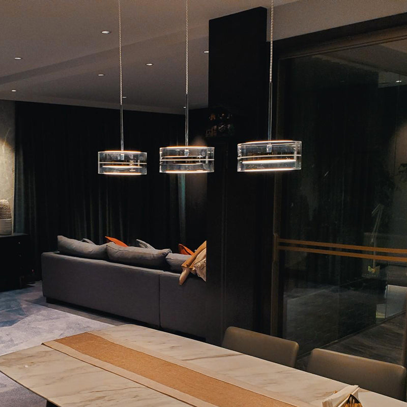 Iluminación de suspensión redonda plateada Simplicidad Cuerte LED de vidrio transparente para comedor