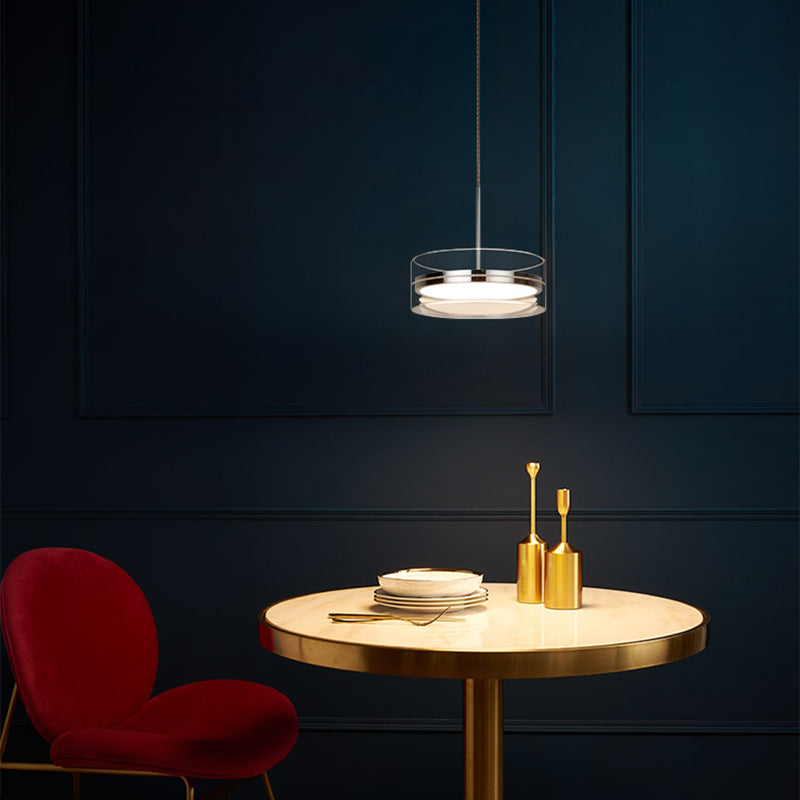 Iluminación de suspensión redonda plateada Simplicidad Cuerte LED de vidrio transparente para comedor