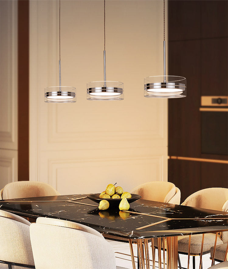 Iluminación de suspensión redonda plateada Simplicidad Cuerte LED de vidrio transparente para comedor