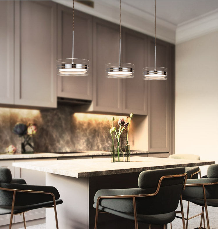 Iluminación de suspensión redonda plateada Simplicidad Cuerte LED de vidrio transparente para comedor