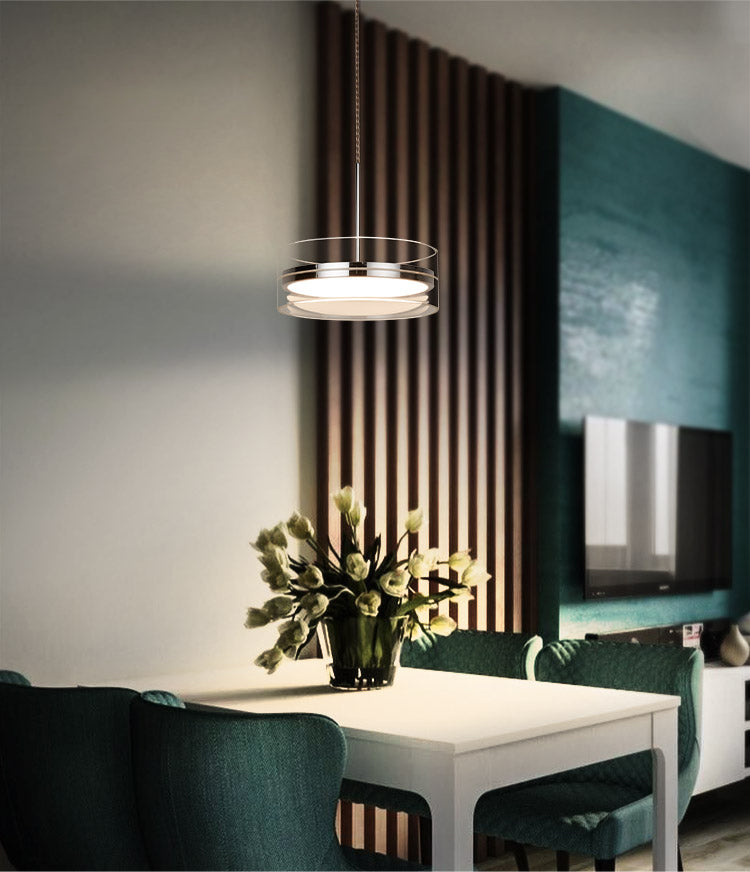 Iluminación de suspensión redonda plateada Simplicidad Cuerte LED de vidrio transparente para comedor