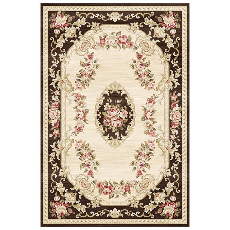 Multicolor Traditional Indoor Rug Polyester European Floral Print Rug Non-Slip Backing Indoor Rug for Living Room