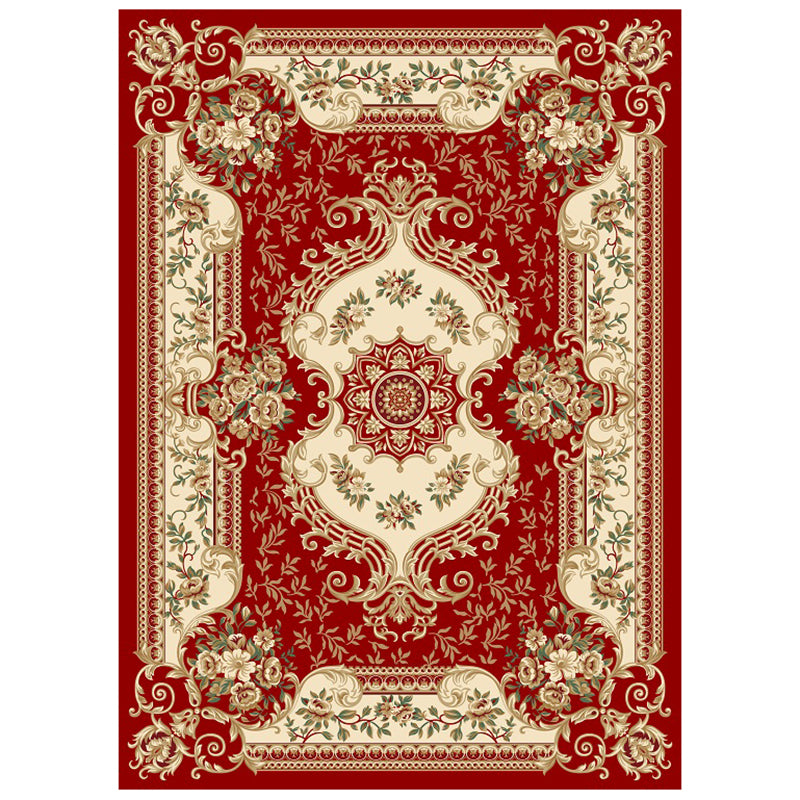 Multicolor Traditional Indoor Rug Polyester European Floral Print Rug Non-Slip Backing Indoor Rug for Living Room