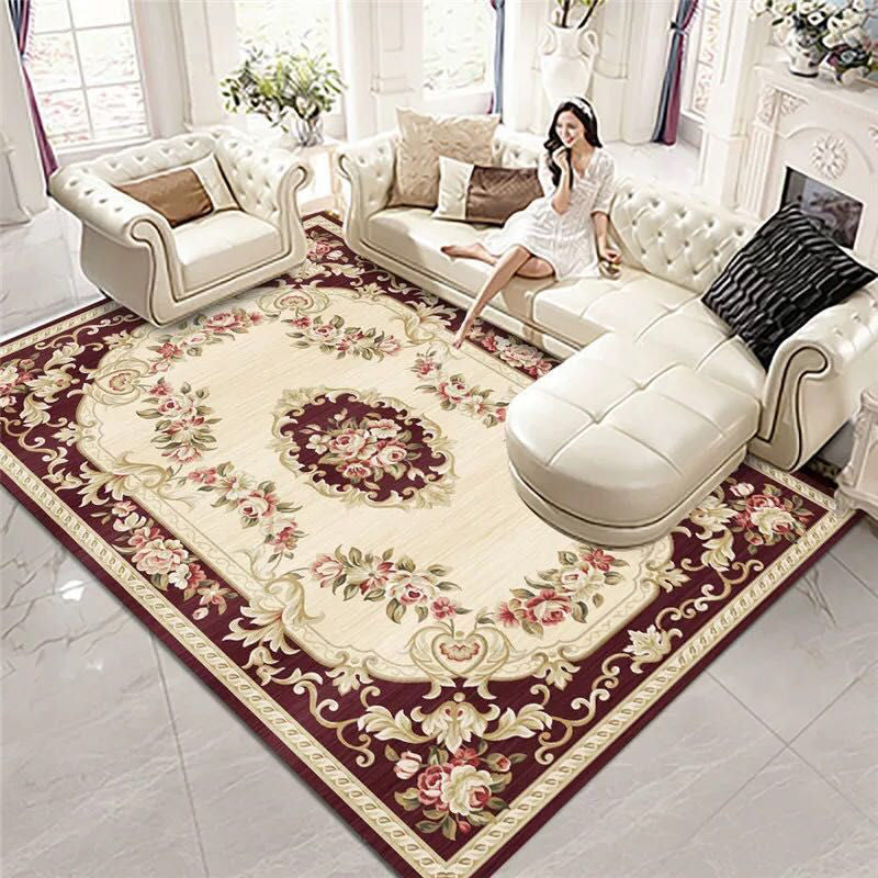 Klassieke Europese bloemenprint Tapijg gele tint Polyester Area Tapijt Non-slip achterste tapijt voor woonkamer