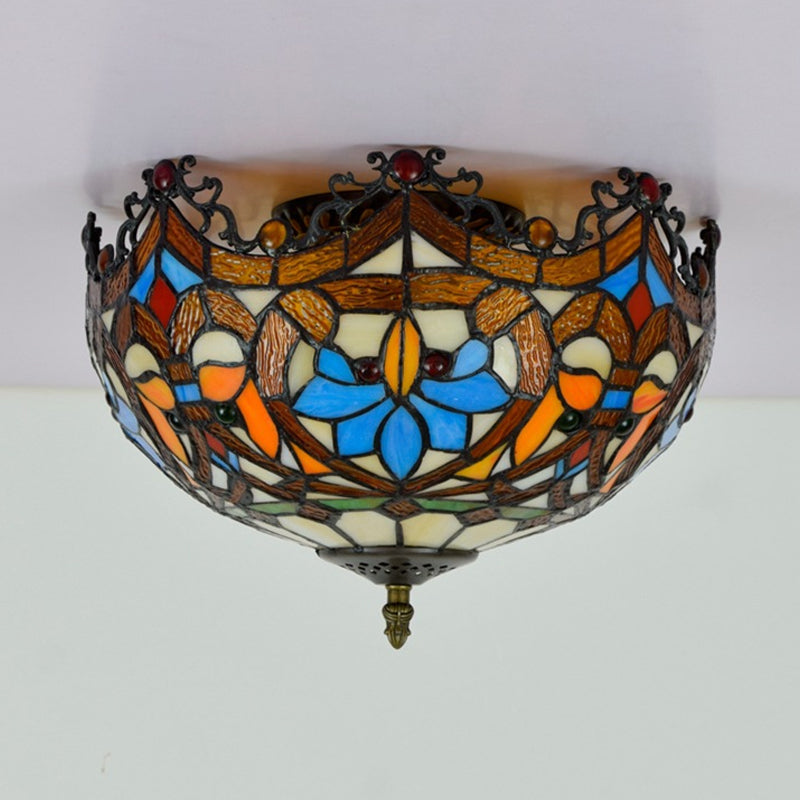 Hand Cut Glass Blue Ceiling Mount Scalloped 2/3 Lights Baroque Flush Mount Ceiling Light, 12"/16" Width