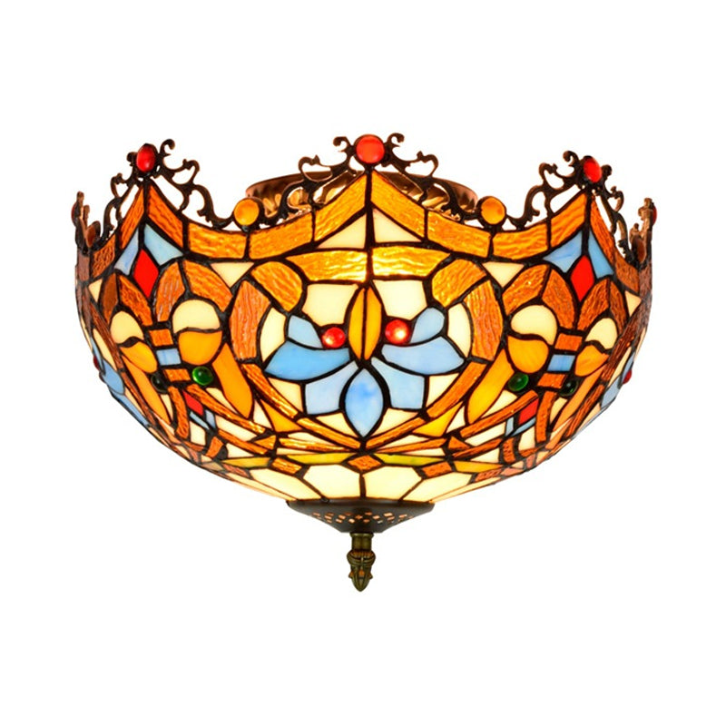 Hand Cut Glass Blue Ceiling Mount Scalloped 2/3 Lights Baroque Flush Mount Ceiling Light, 12"/16" Width