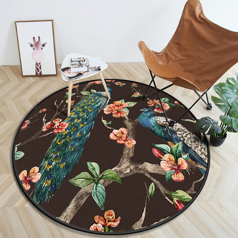 Veelkleurige moderne ronde tapijt luxe dier- en bloempatroon tapijt polyester vriendelijk wasbaar tapijt voor woningdecoratie