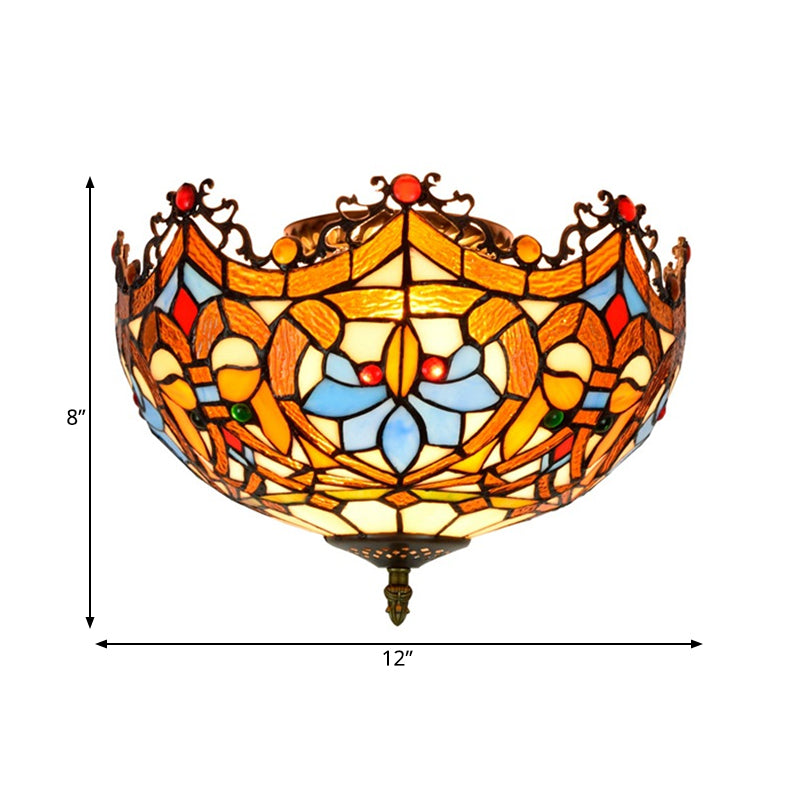 Hand Cut Glass Blue Ceiling Mount Scalloped 2/3 Lights Baroque Flush Mount Ceiling Light, 12"/16" Width