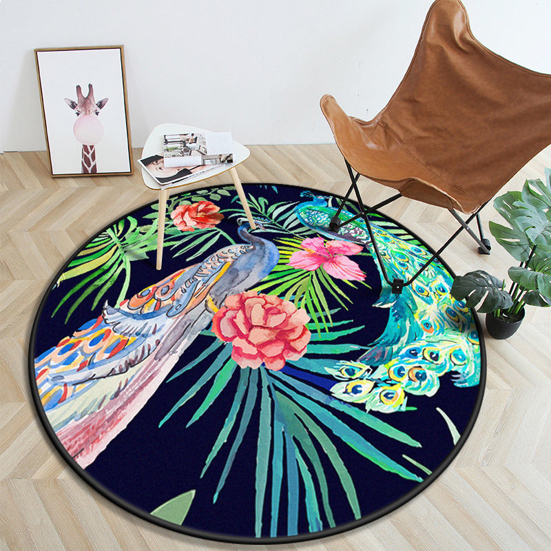 Multicolor Modern Round Rug Luxury Animal and Flower Pattern Carpet Polyester Friendly Washable Rug for Home Decor
