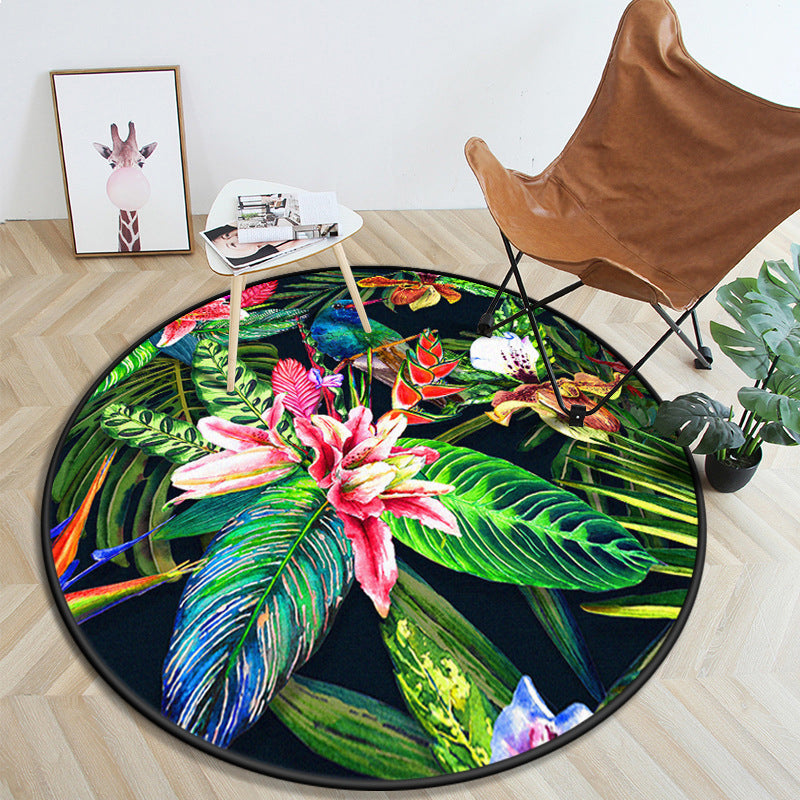 Multicolor Modern Round Rug Luxury Animal and Flower Pattern Carpet Polyester Friendly Washable Rug for Home Decor