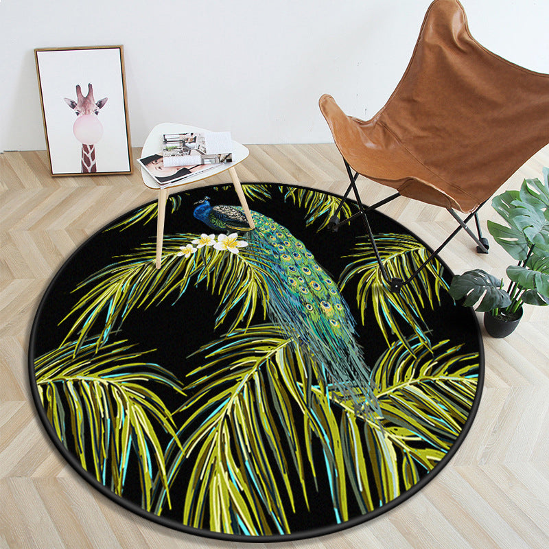 Multicolor Modern Round Rug Luxury Animal and Flower Pattern Carpet Polyester Friendly Washable Rug for Home Decor
